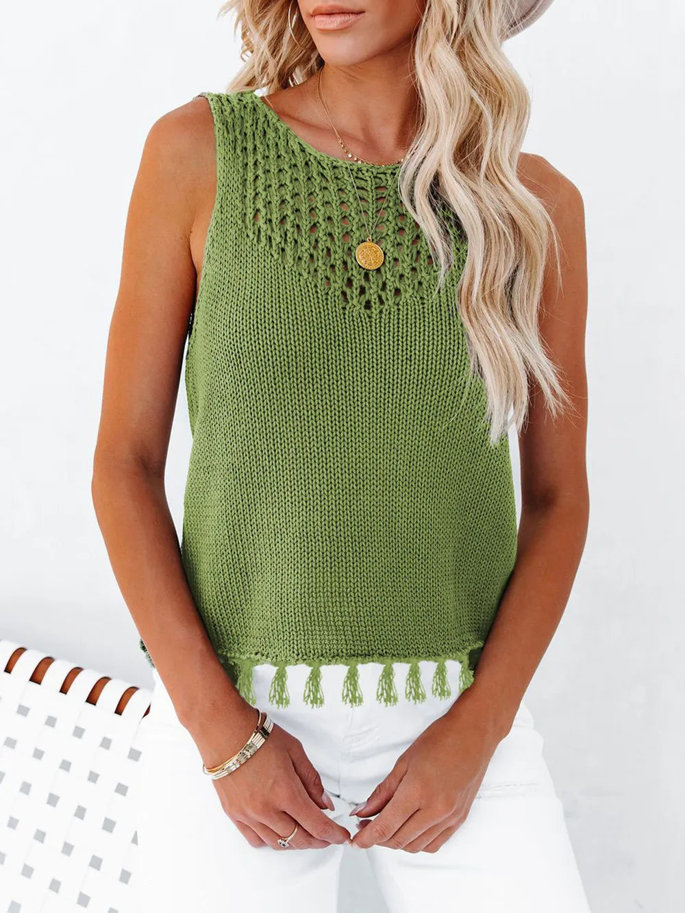 Cutout Tassel Round Neck Tank (15)