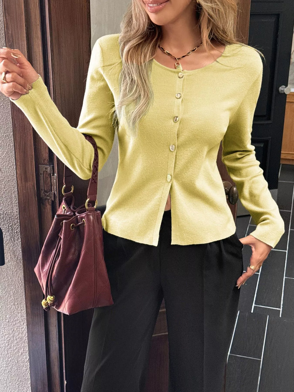 Button-up Long Sleeve Knit Cardigan (7)