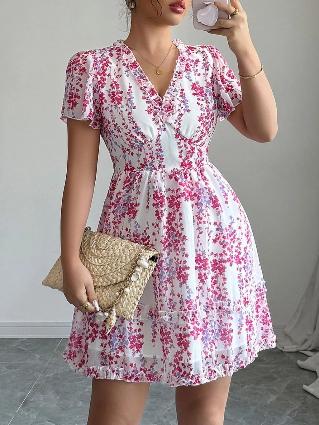 Floral Wrap Dress Flutter Sleeves (14)