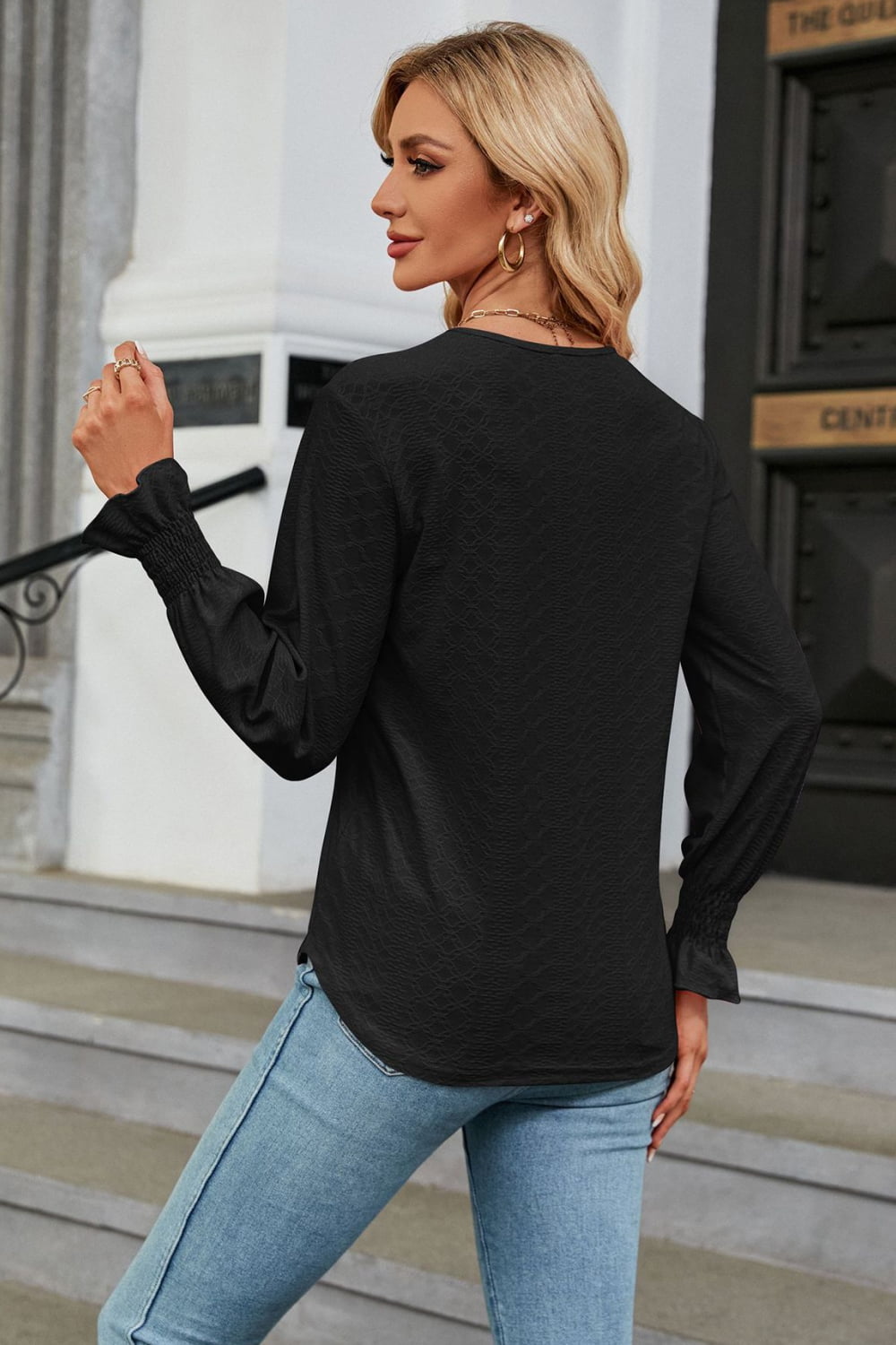 V-neck Flounce Sleeve Blouse (12)