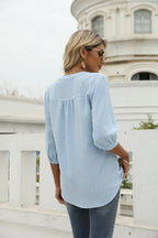 Swiss Dot Notched Neck Three-quarter Sleeve Blouse (2)