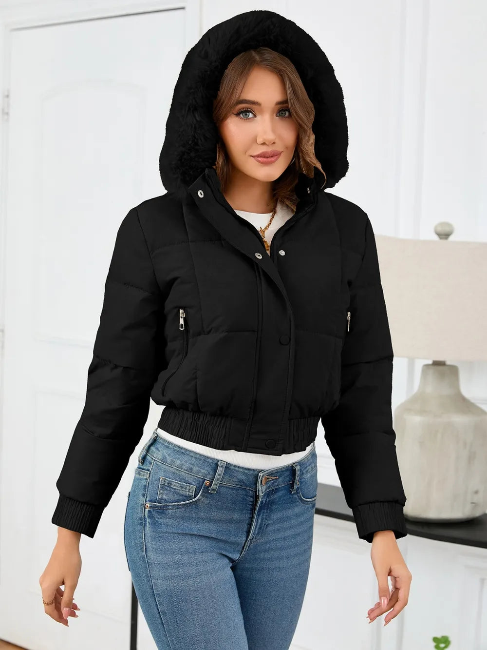 Pocketed Long Sleeve Cropped Hooded Winter Coat (17)