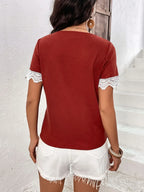 Lace Detail V-neck Short Sleeve T-shirt (4)