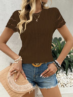 Crochet Lace Short Sleeve T-shirt (14)