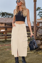 Slit Front Midi Denim Skirt Pockets (8)