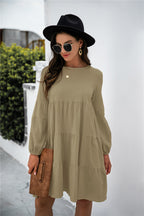 Balloon Sleeve Keyhole Tiered Dress (10)