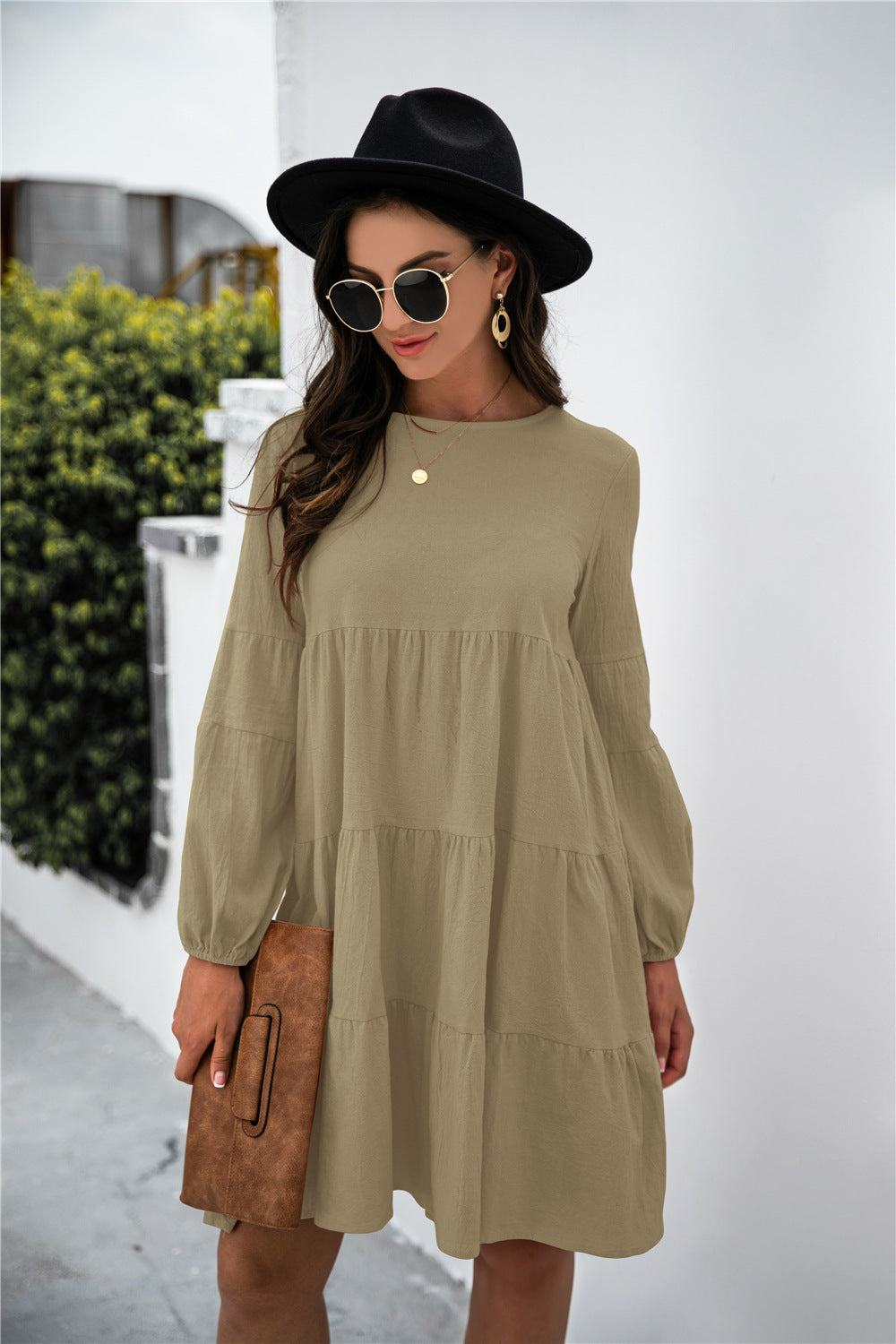 Balloon Sleeve Keyhole Tiered Dress (10)