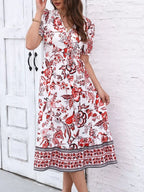 Floral Print Puff Sleeve Wrap Midi Dress (19)