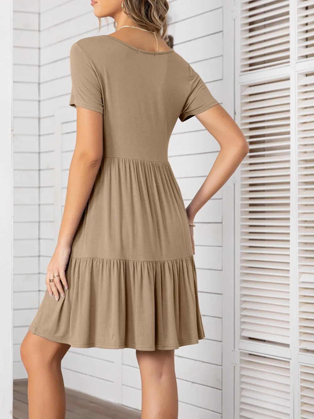 Round Neck Short Sleeve Mini Tee Dress (2)