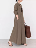 Full Size Button Front Long Sleeve Maxi Shirt Dress Plus (40)