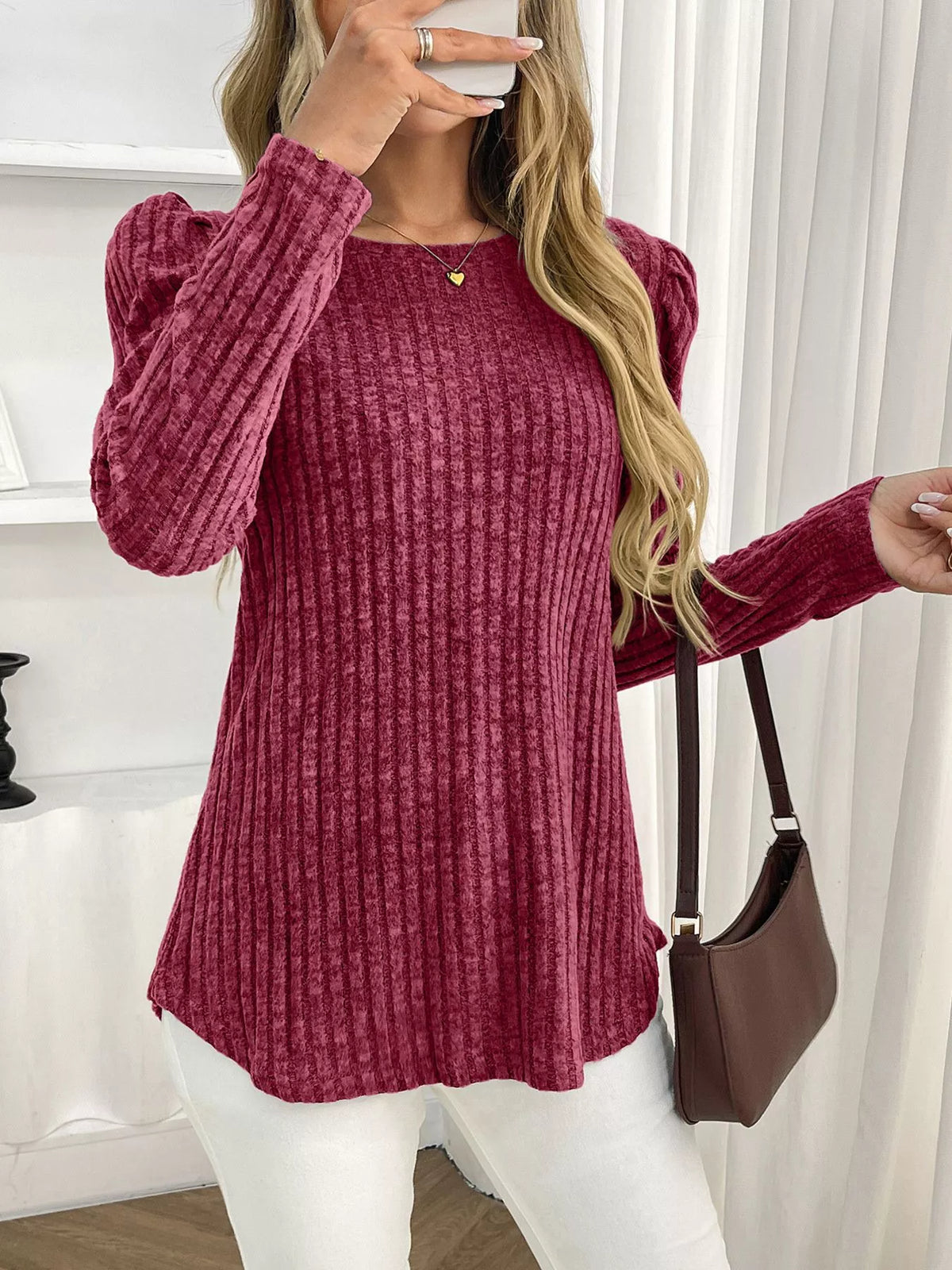Round Neck Puff Sleeve T-shirt (6)