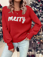 Merry Round Neck Dropped Shoulder Christmas Sweater (3)