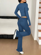Long Sleeve Crop Top Bootcut Pants Set (3)