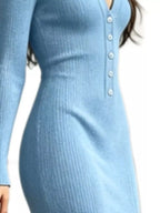 Ribbed Long Sleeve Sweater Dress High Slit (10)