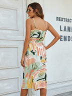 Printed Tie-waist Spaghetti Strap Dress (15)