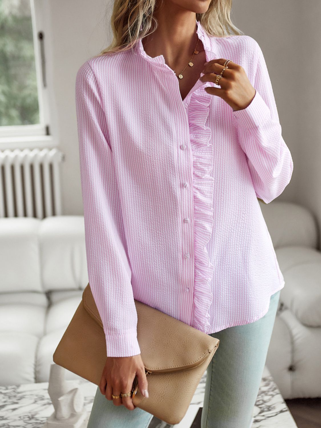 Ruffle Trim Long Sleeve Shirt (3)