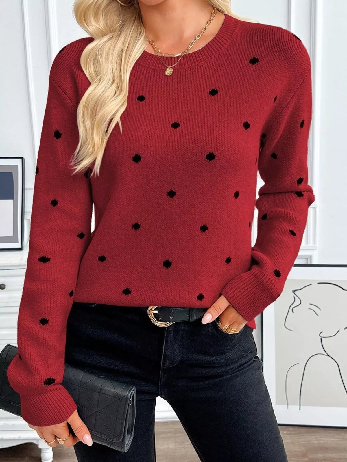 Polka Dot Crew Neck Sweater (9)