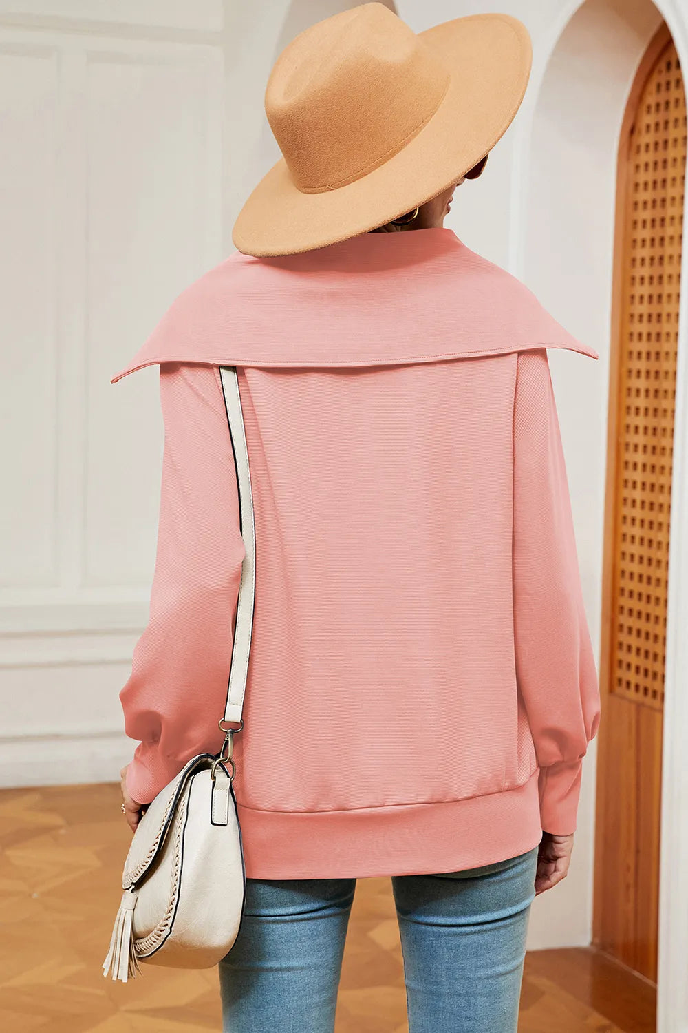 Half Zip Lantern Sleeve Sweatshirt (2)