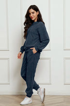 Corduroy Round Neck Sweatshirt Sweatpants Set (2)