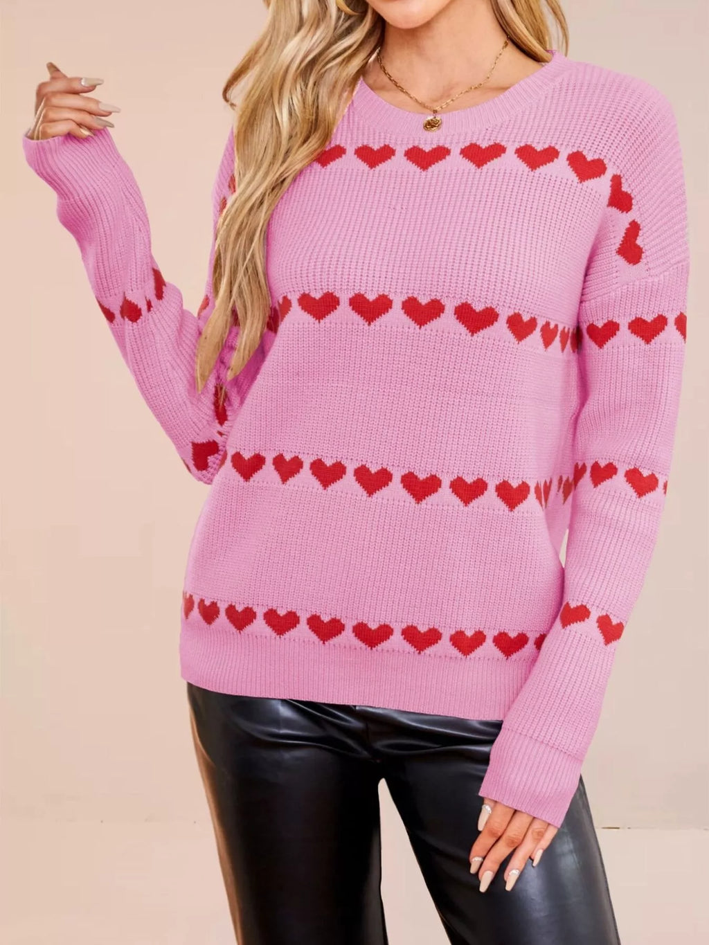 Heart Pattern Dropped Shoulder Sweater (3)