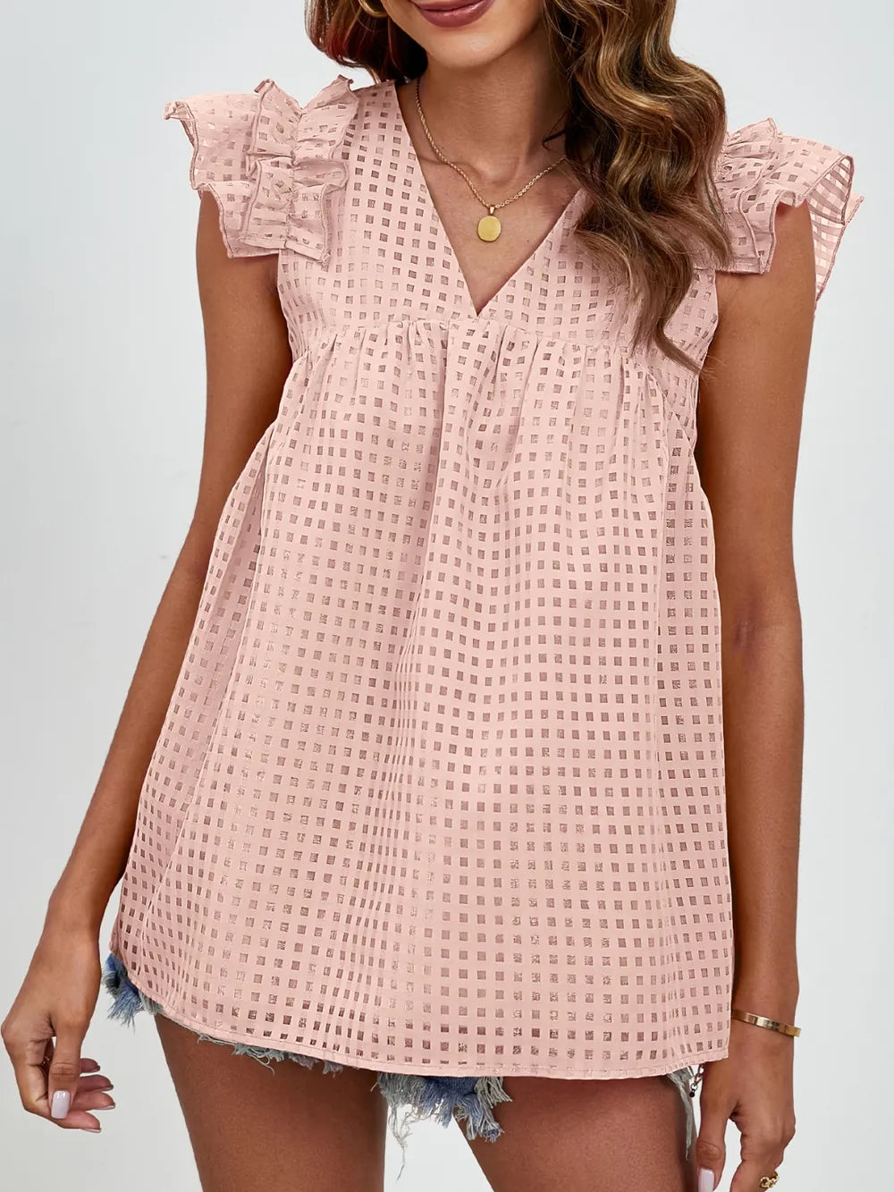 Ruched V-neck Cap Sleeve Blouse (2)