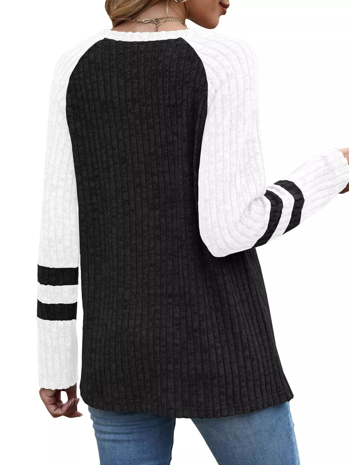 Ribbed Round Neck Raglan Sleeve Top (9)