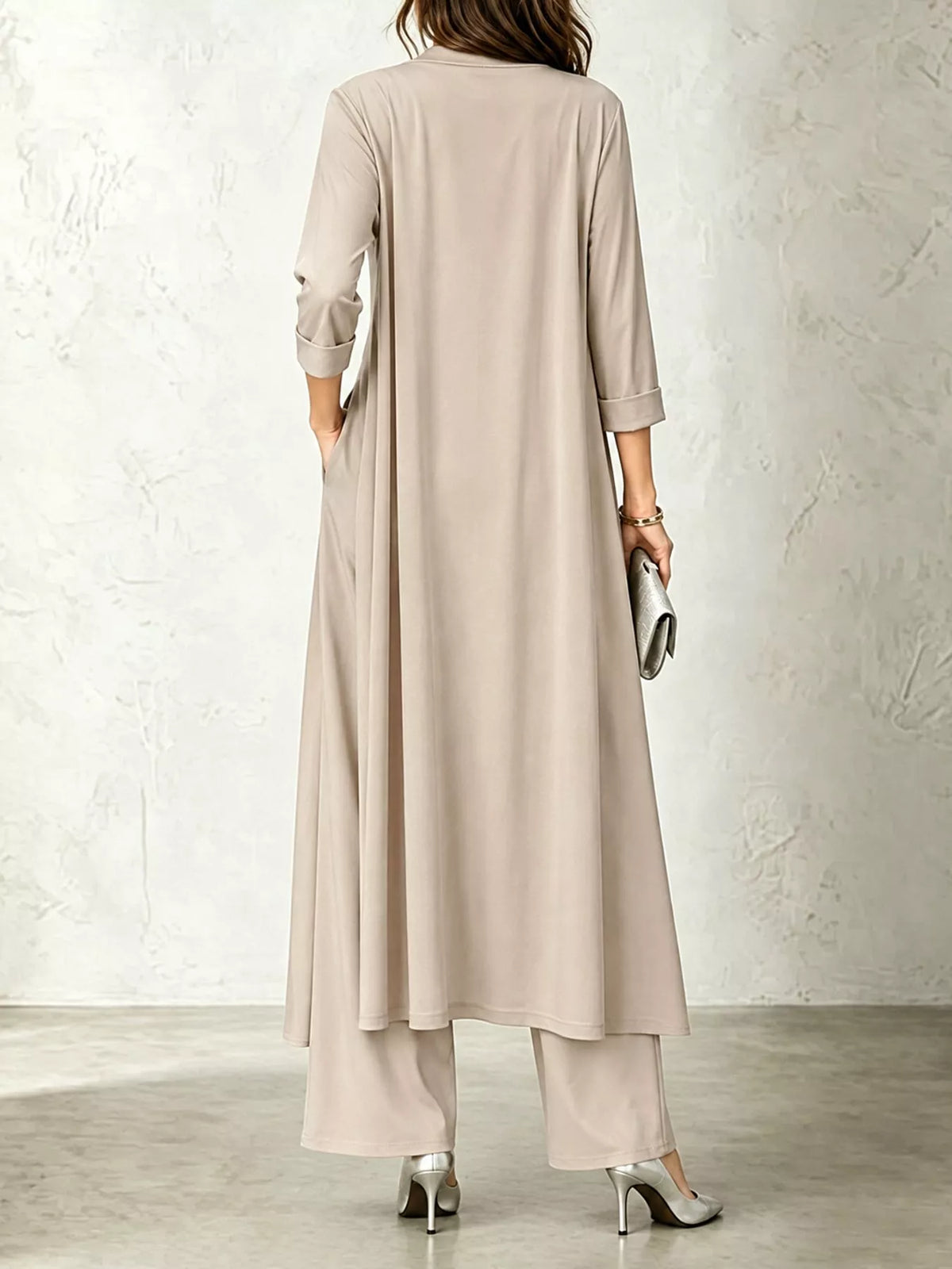 Full Size Cowl Neck Top Cardigan Pants Set Plus (3)