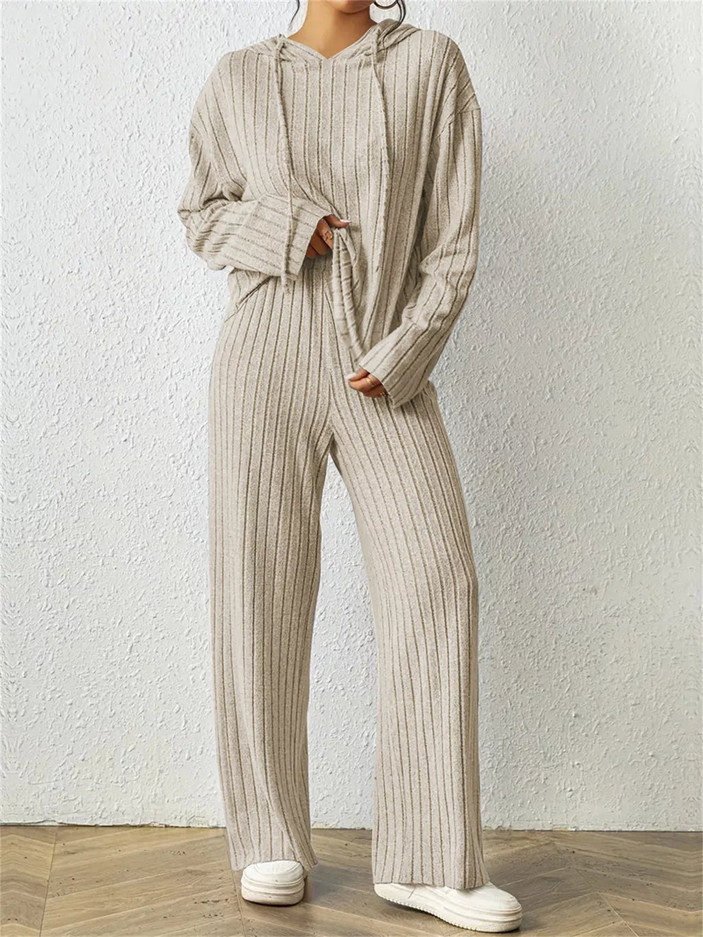 Ribbed Drawstring Hoodie Pants Set (15)