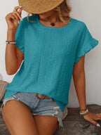 Eyelet Round Neck Short Sleeve Top (31)
