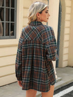 Pocketed Plaid Collared Neck Long Sleeve Shirt (11)