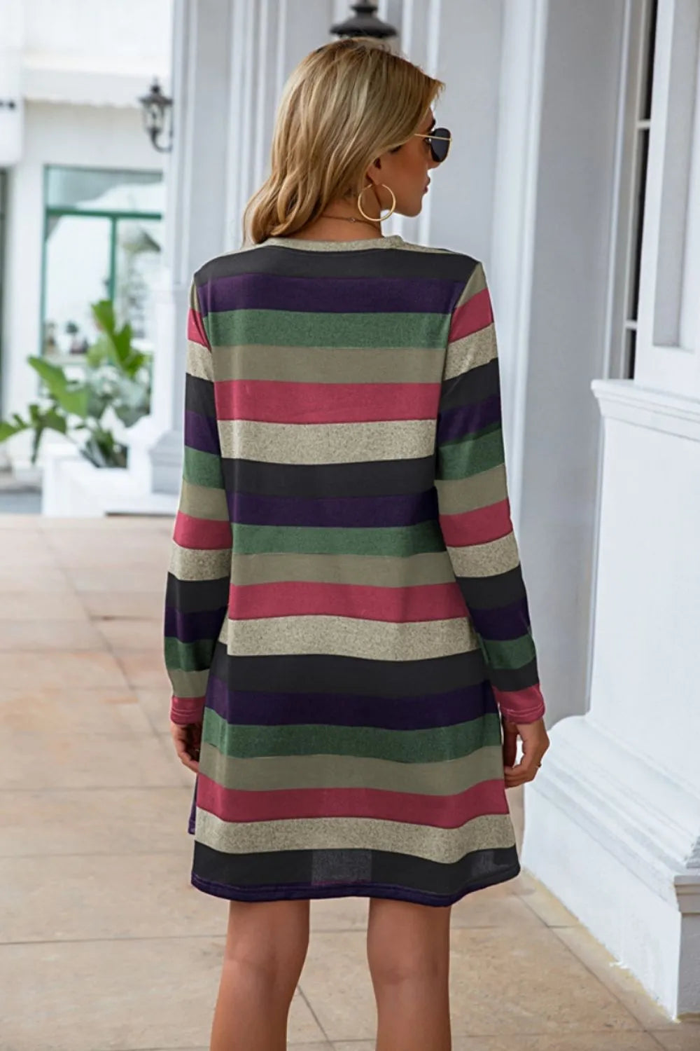 Striped Round Neck Long Sleeve Dress (15)