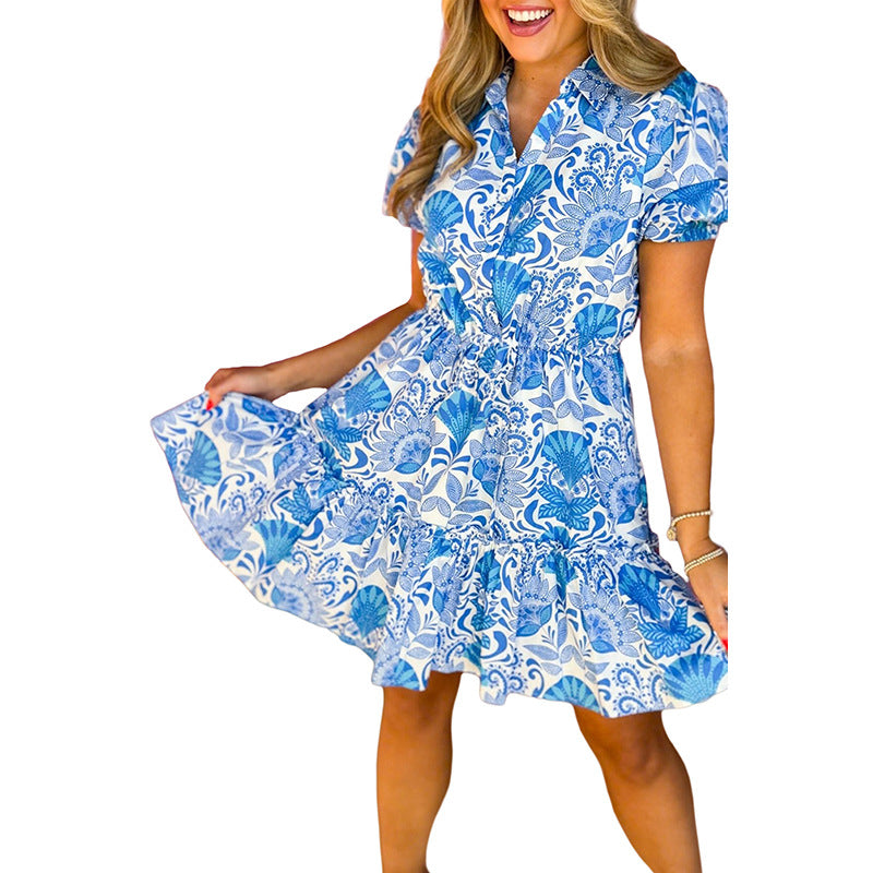 Vintage Floral Print Waist-controlled Slimming Flounce Dress variant CJLY207327901AZ|CJLY207327902BY|CJLY207327903CX|CJLY207327904DW