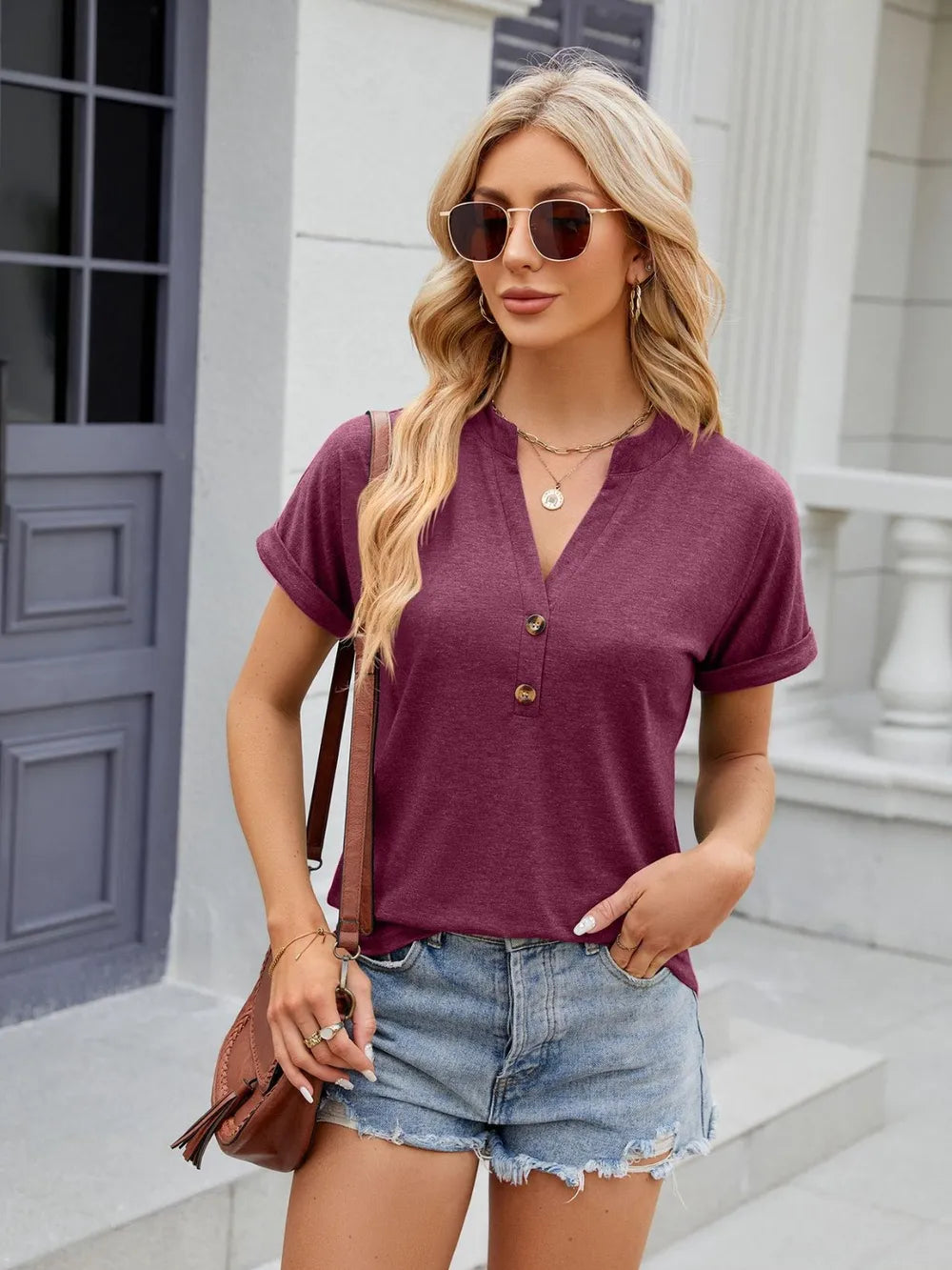 Notched Short Sleeve T-shirt (25)