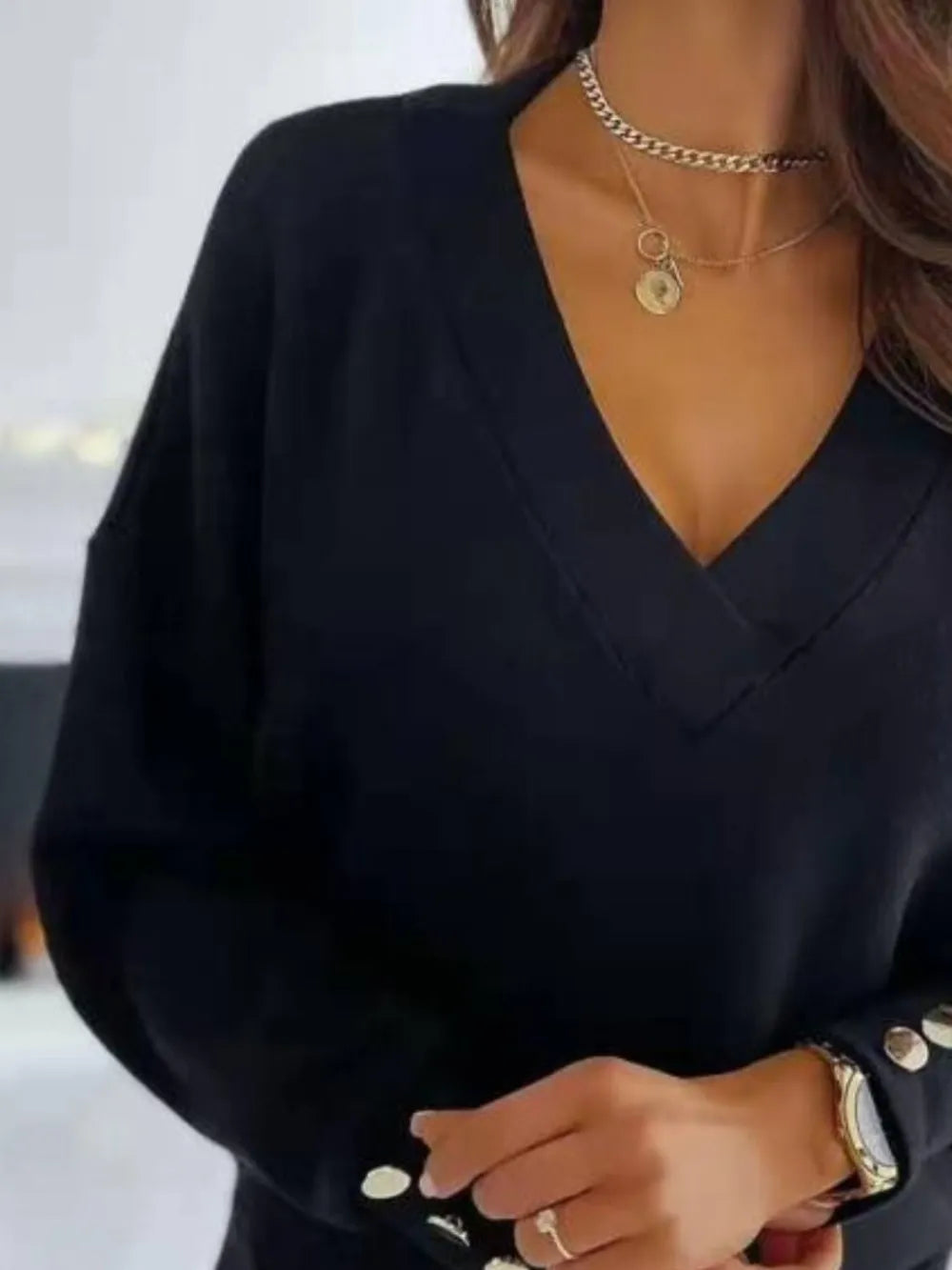V-neck Long Sleeve Sweatshirt (9)