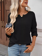 Striped Notched Long Sleeve T-shirt (20)