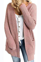 Rib-knit Open Front Pocketed Cardigan (18)