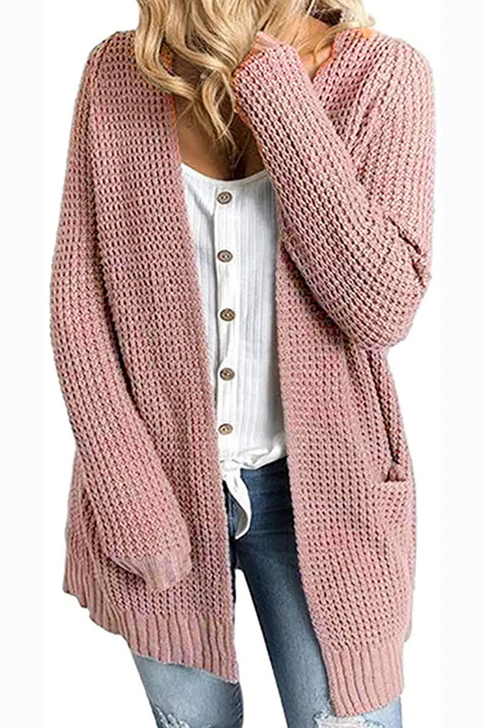 Rib-knit Open Front Pocketed Cardigan (18)