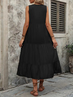Decorative Button Notched Sleeveless Dress (11)