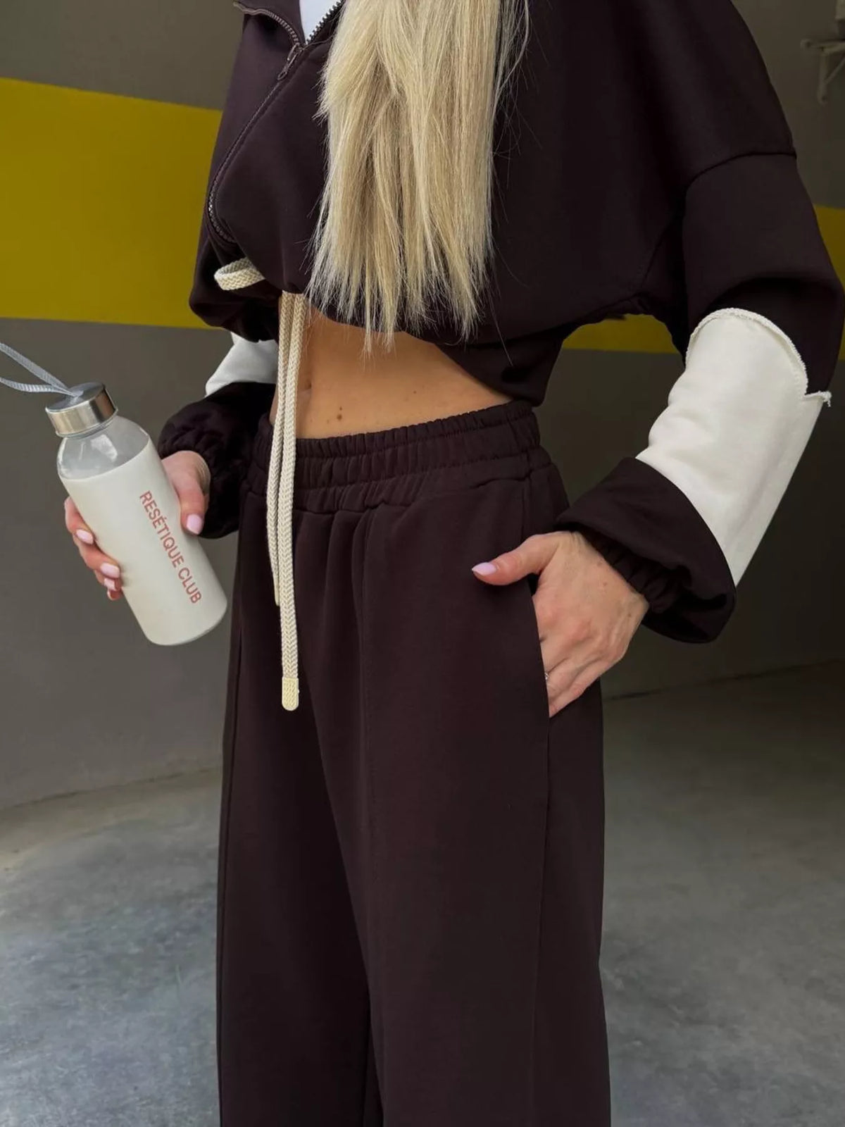 Zip Up Hoodie Wide-leg Pants Set (15)