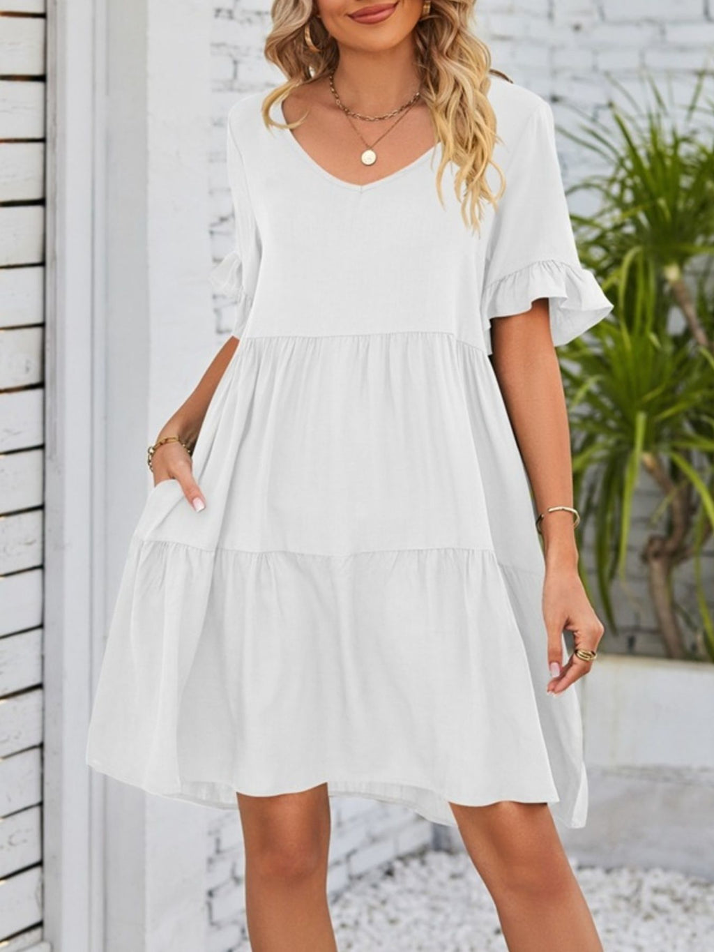 Ruffled Sleeve Tiered Mini Dress (21)