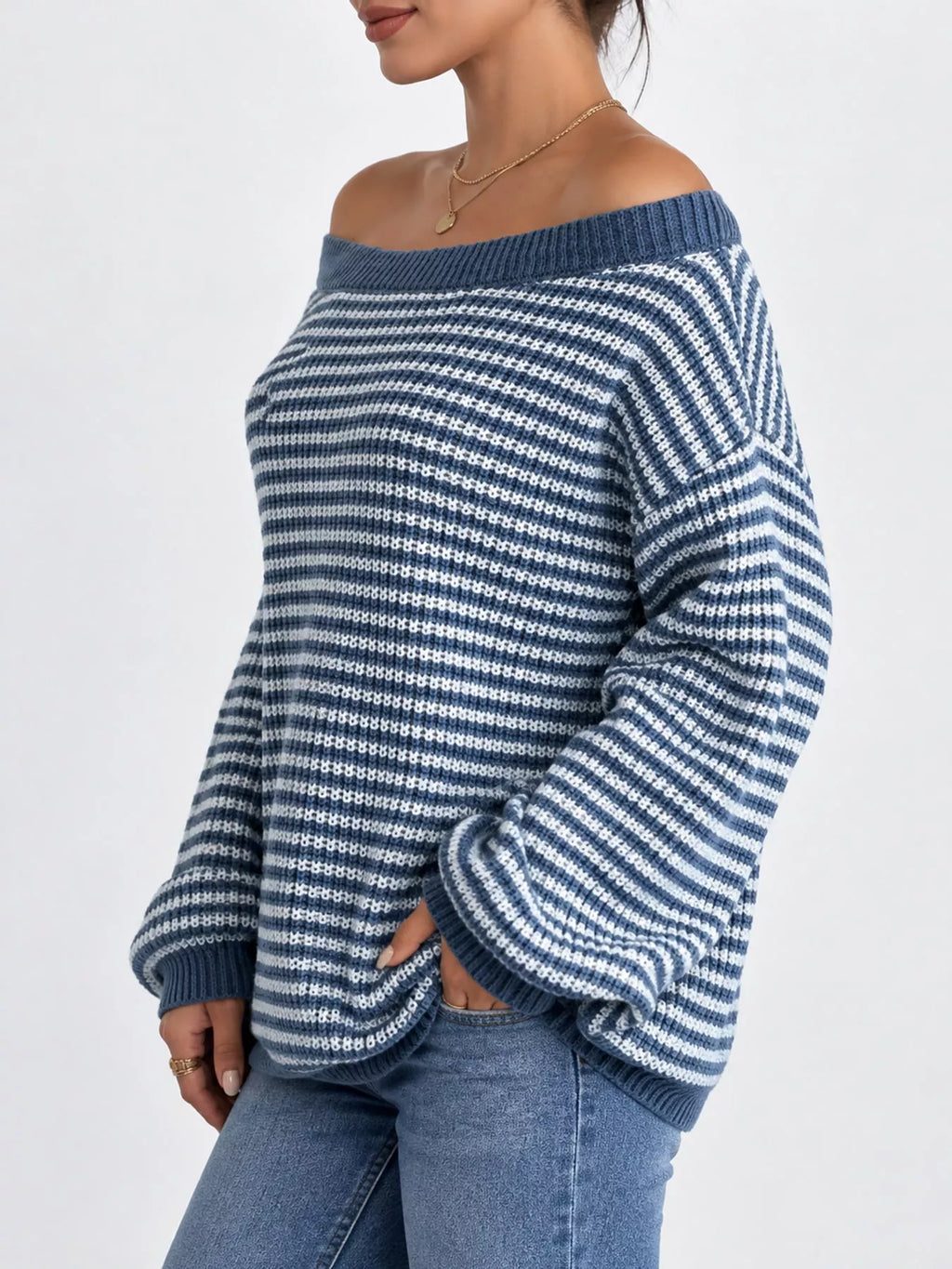 Striped Knit Boat Neck Sweater (9)