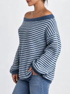 Striped Knit Boat Neck Sweater (9)