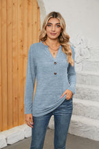 Notched Neck Long Sleeve T-shirt