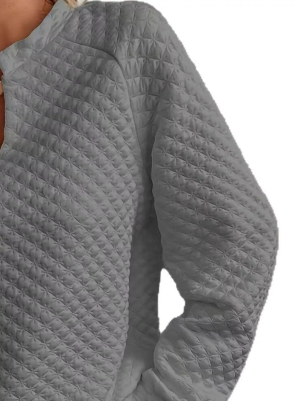 Quilted Texture Long Sleeve Sweatshirt Notched Neck (20)