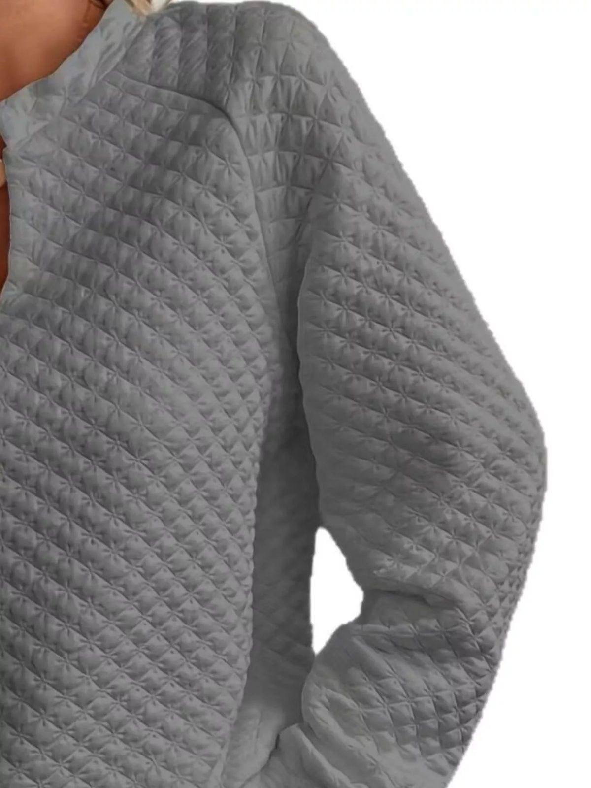 Quilted Texture Long Sleeve Sweatshirt Notched Neck (20)