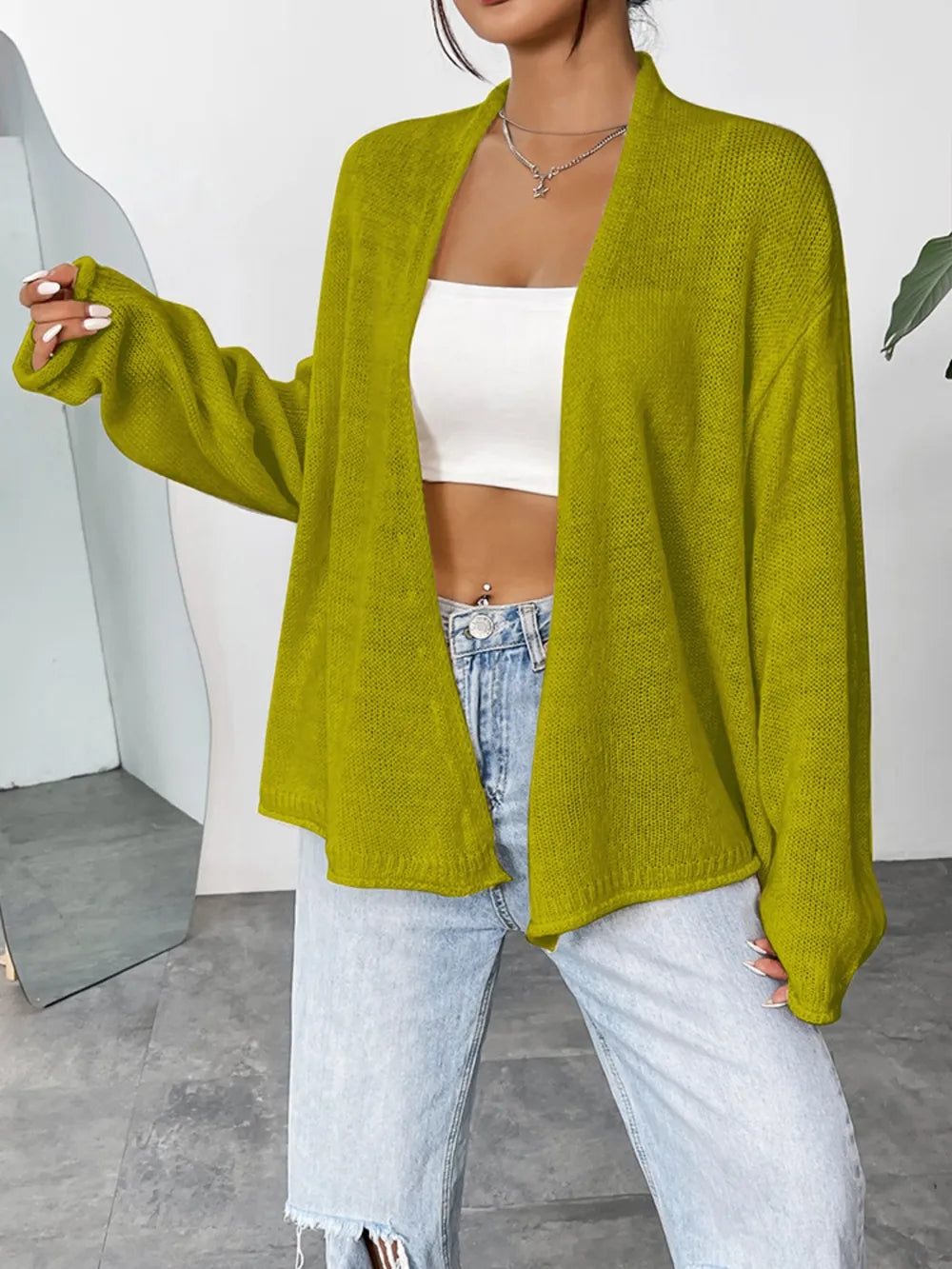 Open Front Dropped Shoulder Cardigan (8)