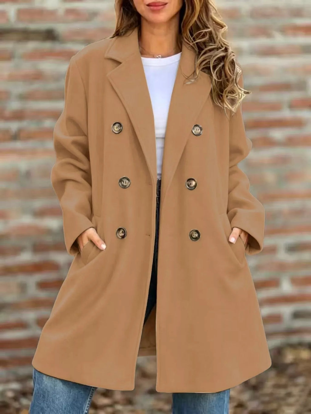Full Size Double-breasted Lapel Collar Coat Plus (4)