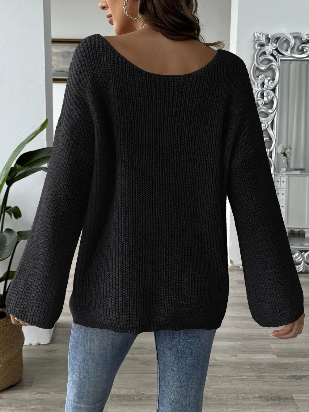 Heart Boat Neck Dropped Shoulder Sweater (2)