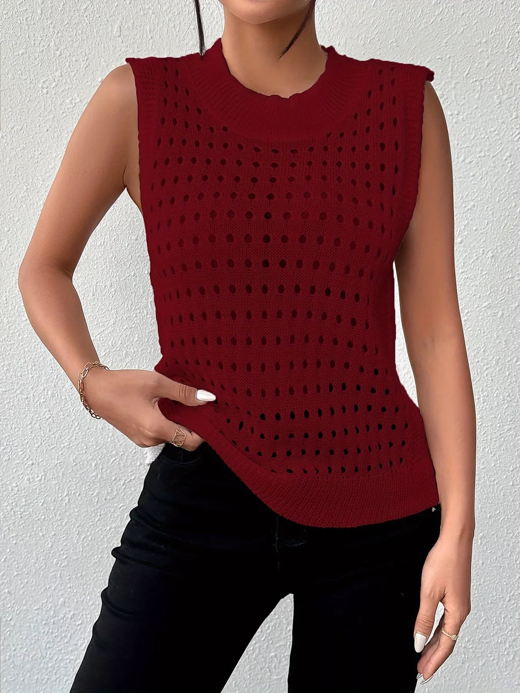 Hollow Out Round Neck Knit Tank (6)
