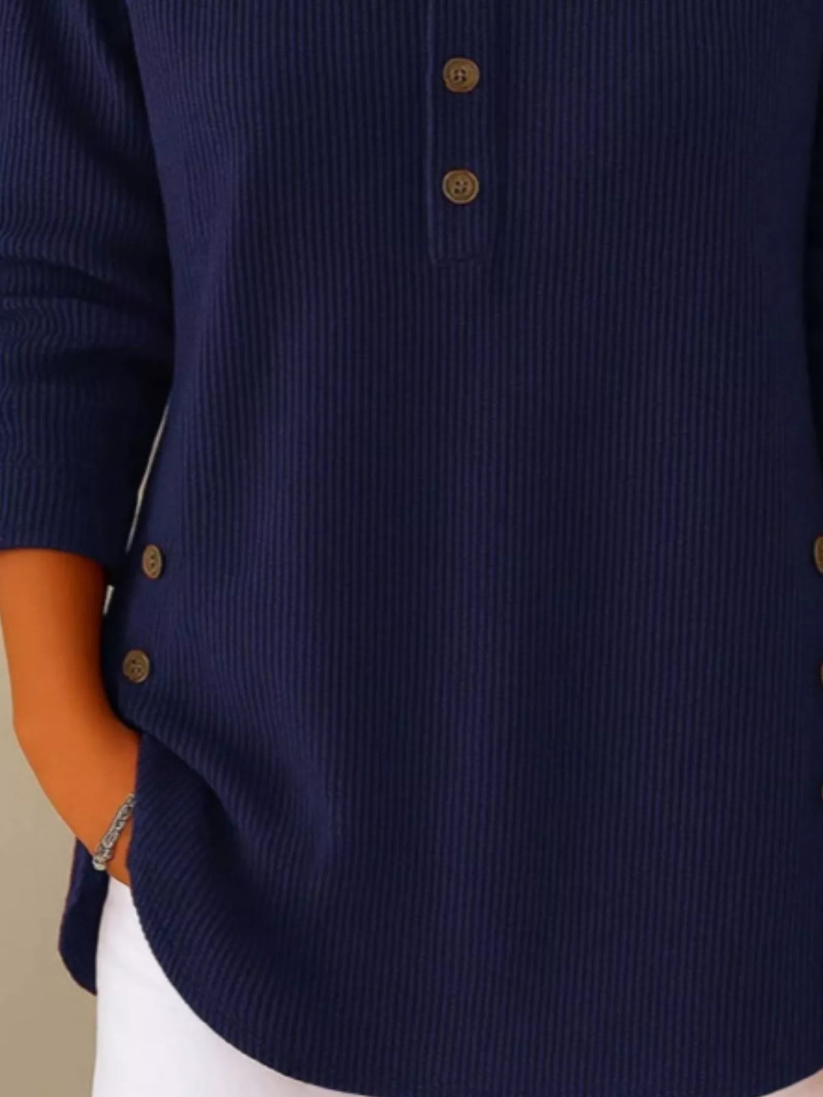 Full Size Button Detail Corduroy Top Plus (6)